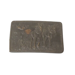 VTG Bergamot Brass Works Farmer Horse Drawn Plow Belt Buckle 3.5" x 2"